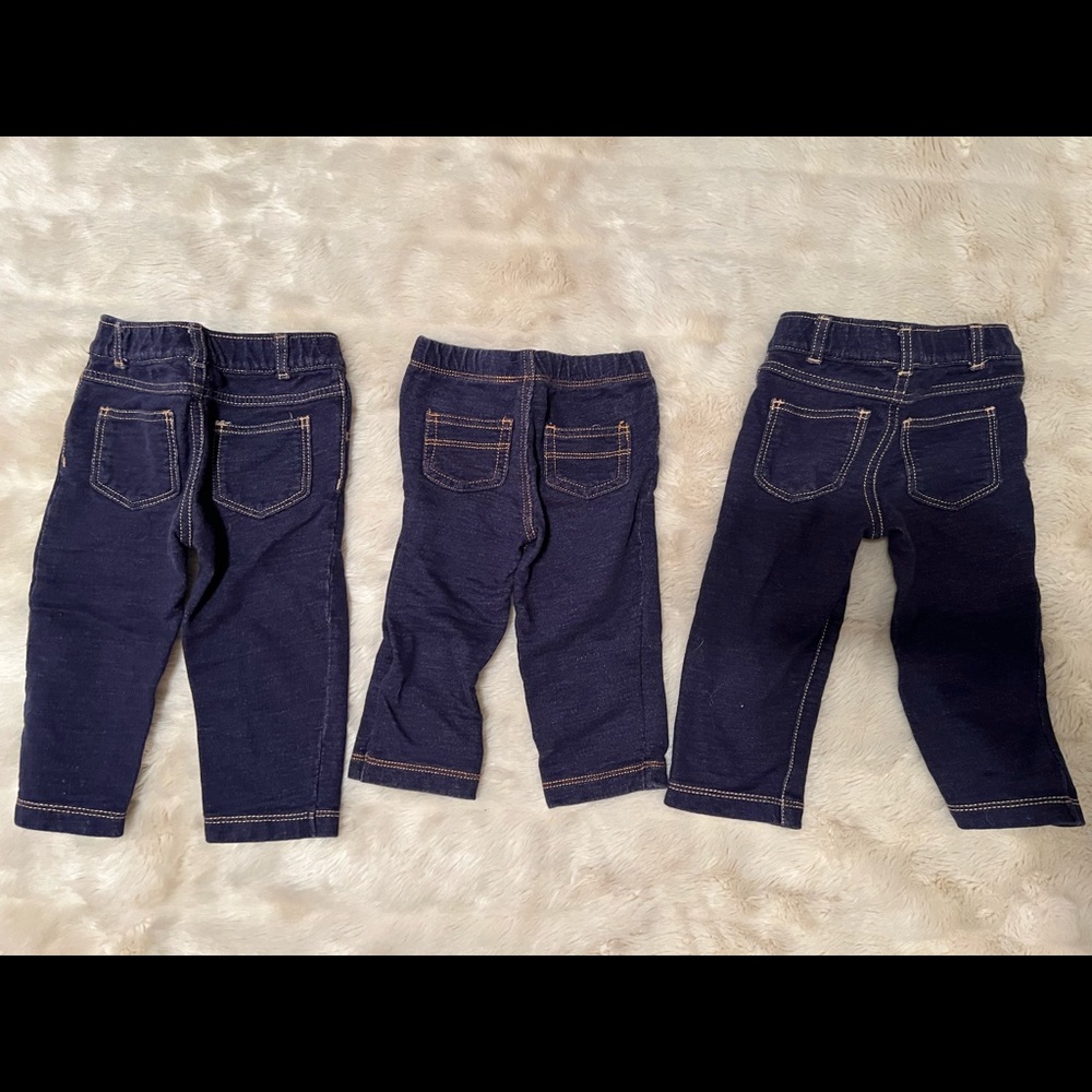 Bundle of EUC Carters Baby Jeggings, 1 in 9m and 2 in 12m
